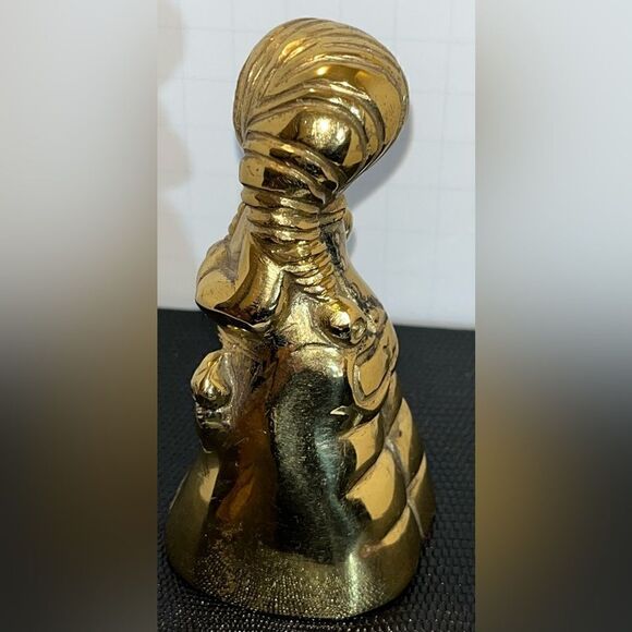 Vintage BRASS BELL Bedtime Sleepy Girl yawning pajamas teddy bear HEAVY 4" tall - Picture 4 of 12